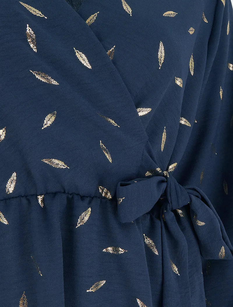 Elastisches Kleid mit schimmernden Federn - Marine