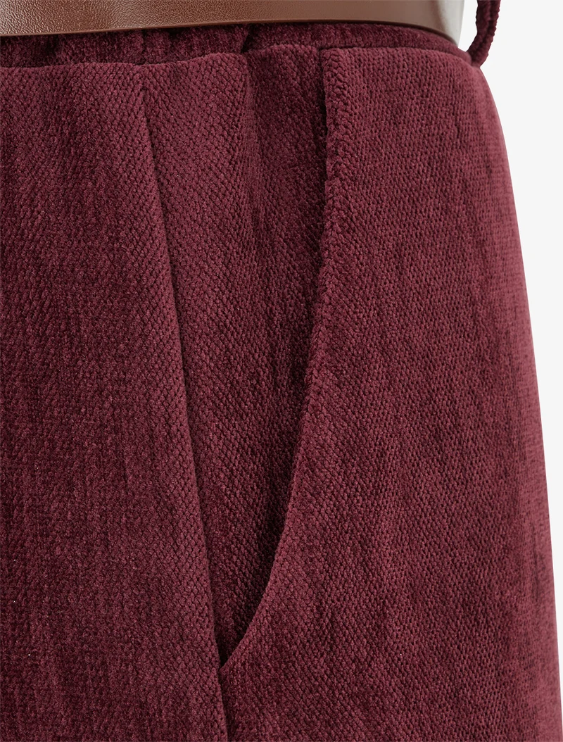 Samt-Effekt-Hose mit elastischem Bund - Weinrot