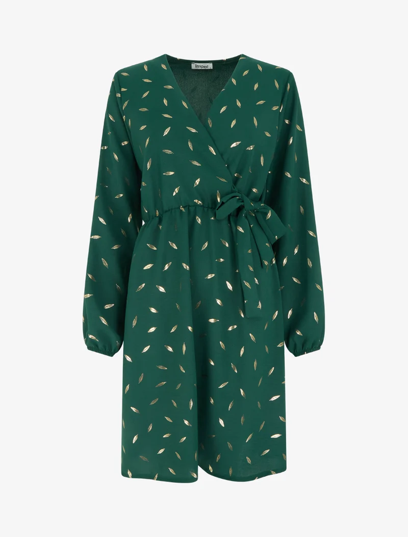 Elastisches Kleid mit schimmernden Federn - Tannengrün
