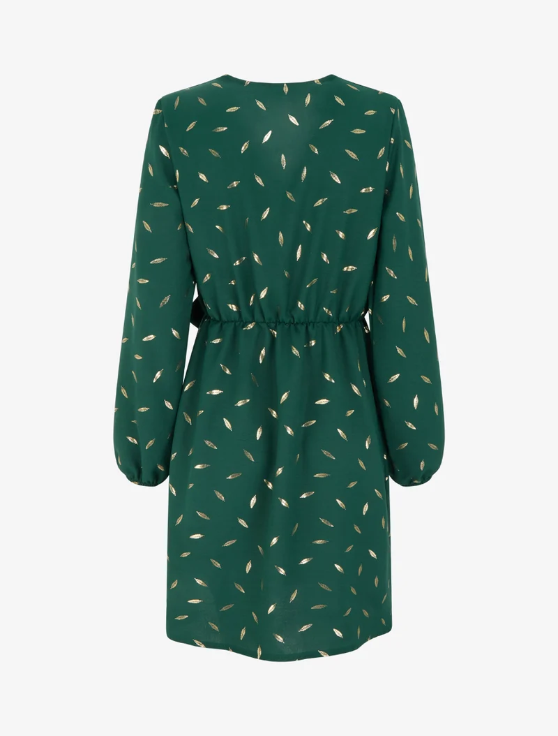 Elastisches Kleid mit schimmernden Federn - Tannengrün