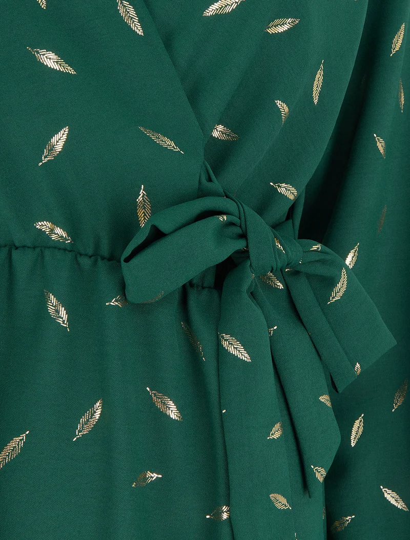 Elastisches Kleid mit schimmernden Federn - Tannengrün