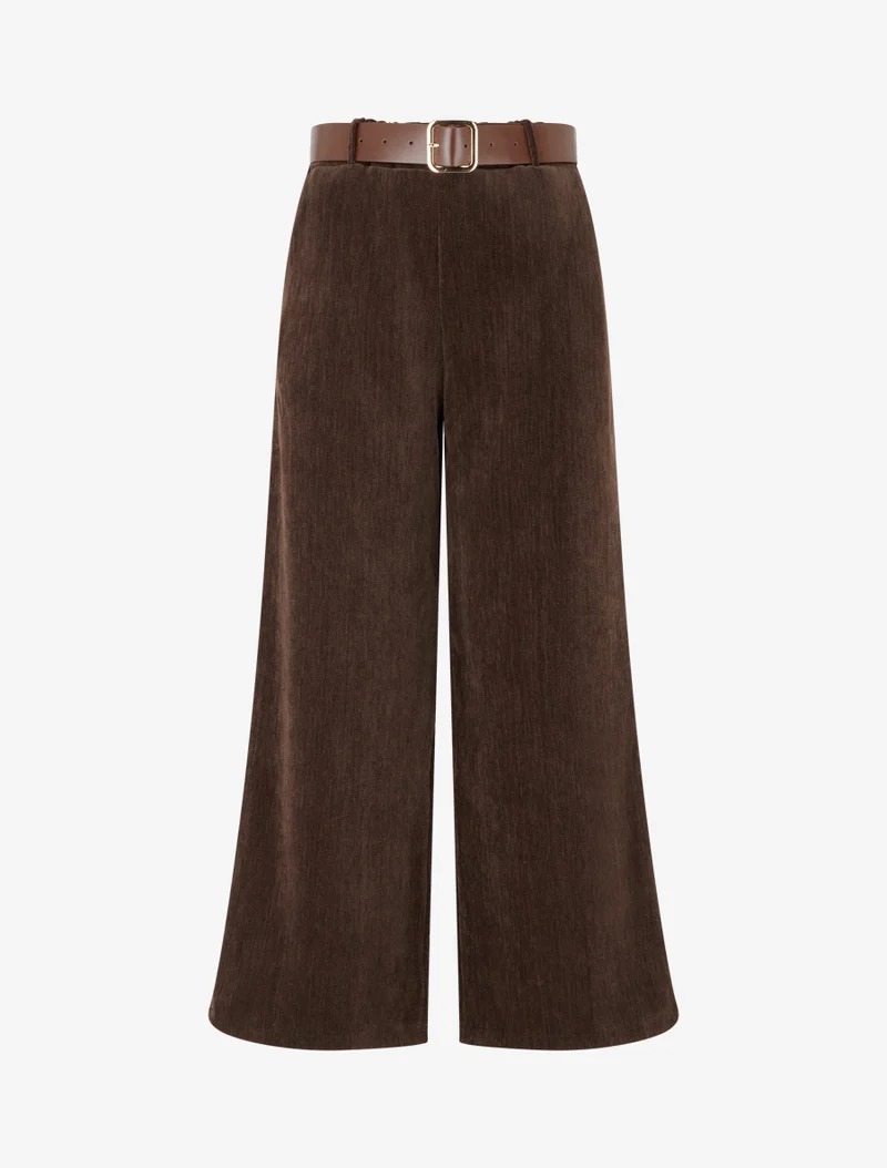 Samt-Effekt-Hose mit elastischem Bund - Braun