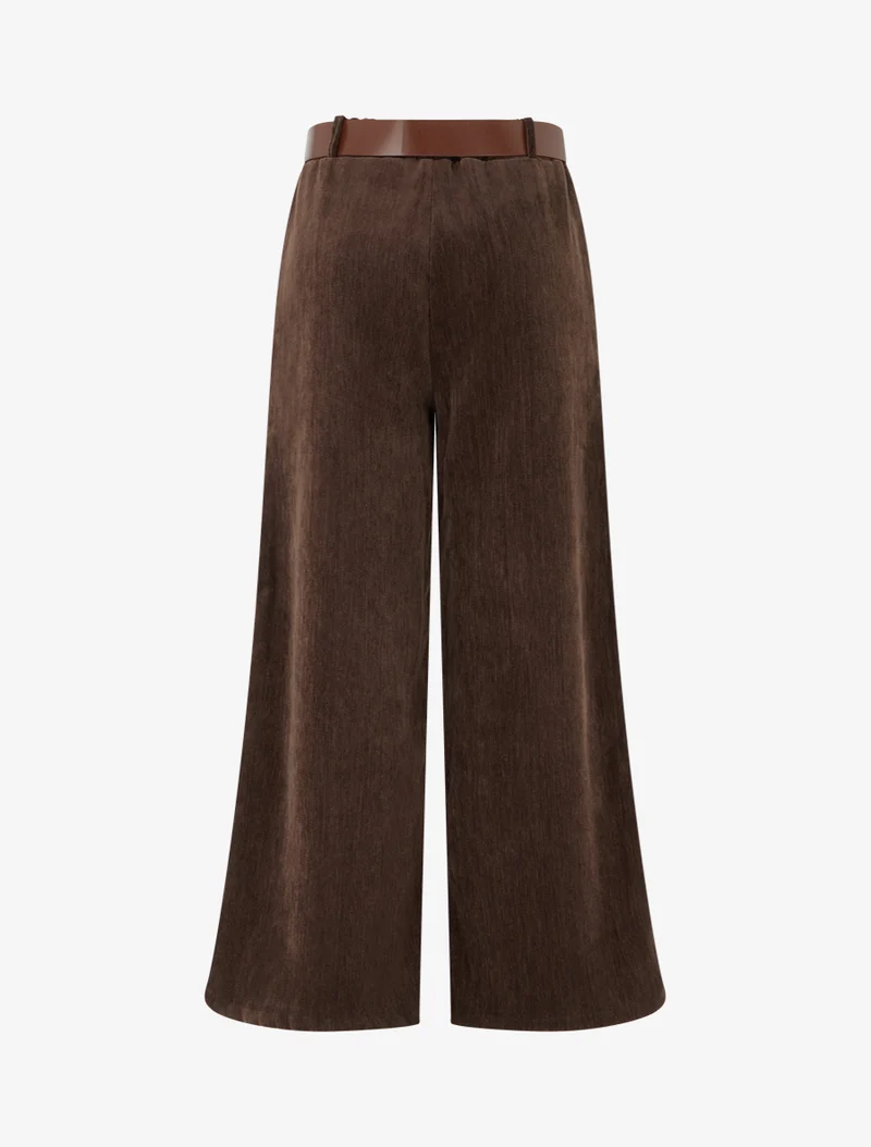Samt-Effekt-Hose mit elastischem Bund - Braun