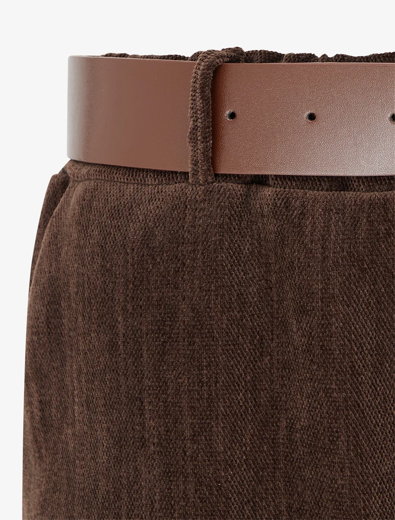 Samt-Effekt-Hose mit elastischem Bund - Braun