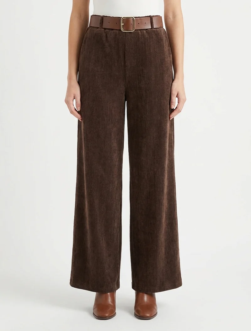 Samt-Effekt-Hose mit elastischem Bund - Braun