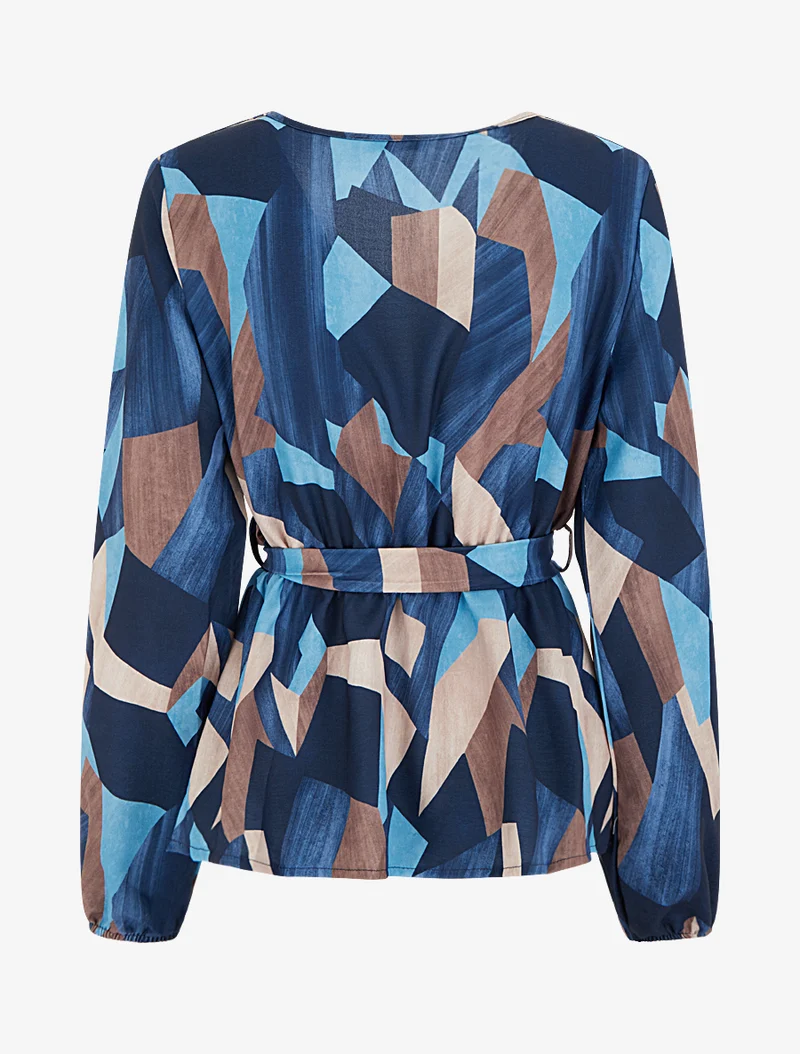 Bluse mit abstraktem Print im Peplum-Stil - Marine