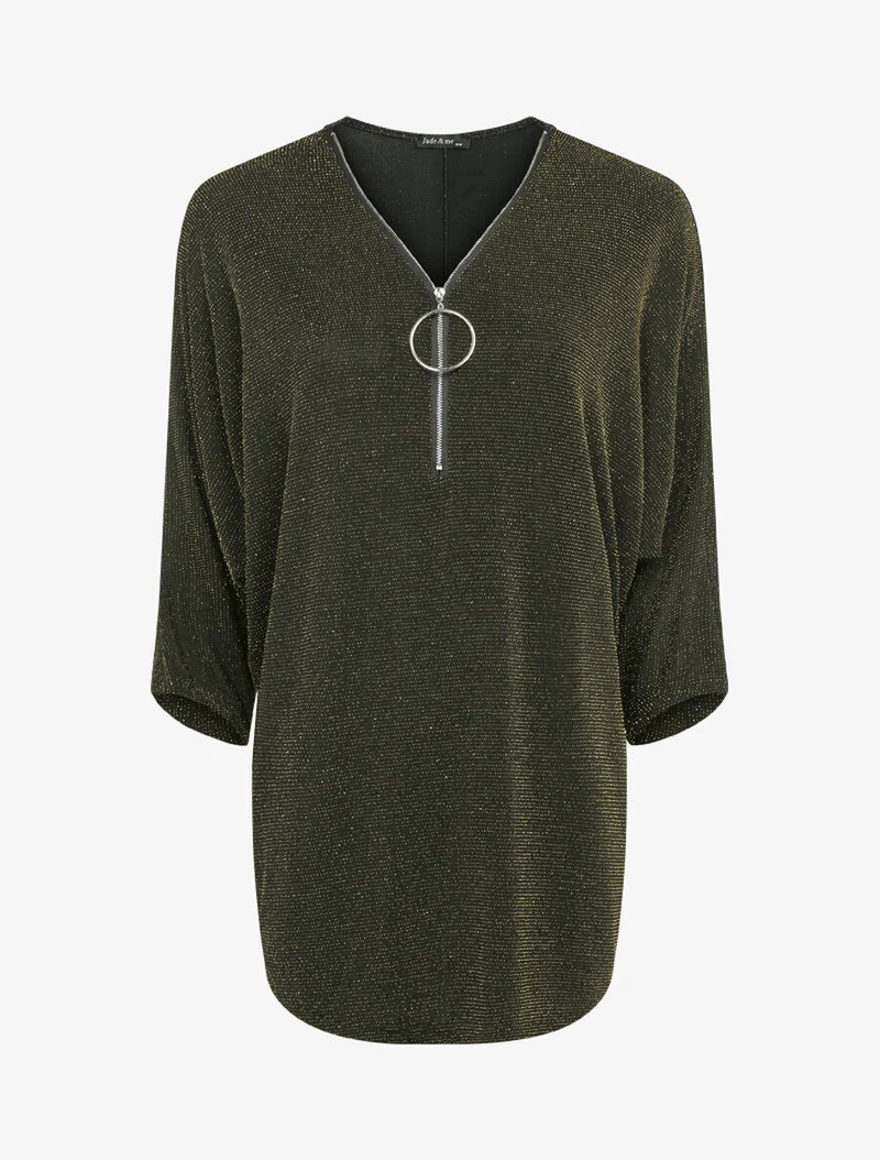 Glitzerndes Dolman-Top mit Reißverschlusskragen - Oder