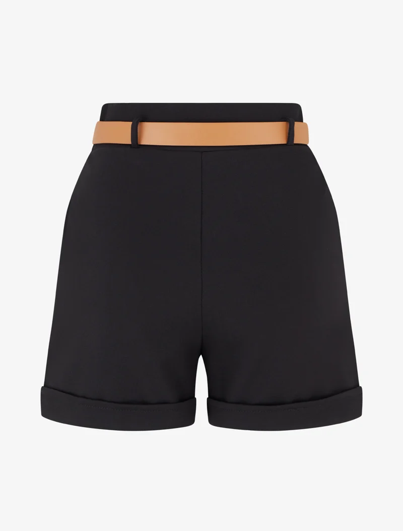 Kurze Paperbag-Shorts mit dekorativen Knöpfen - Schwarz