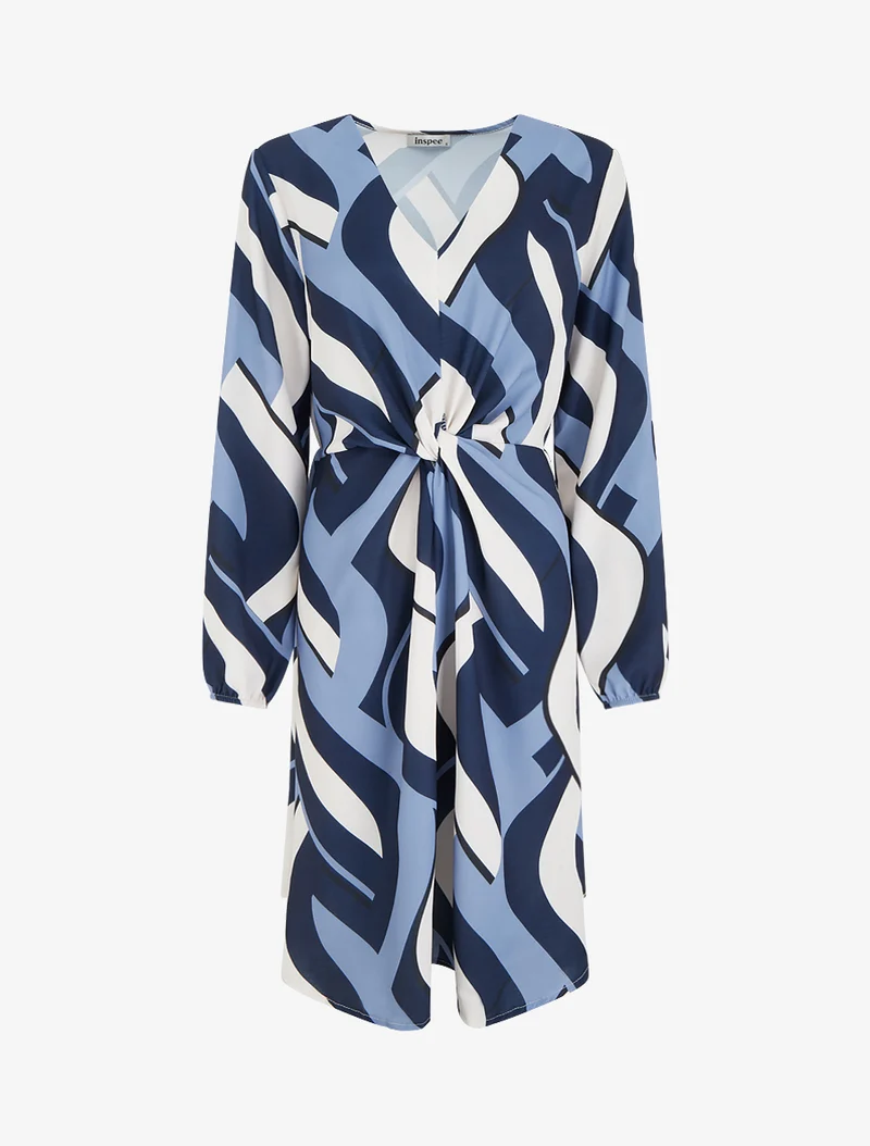 Langärmliges Kleid mit grafischem Druck - Marine
