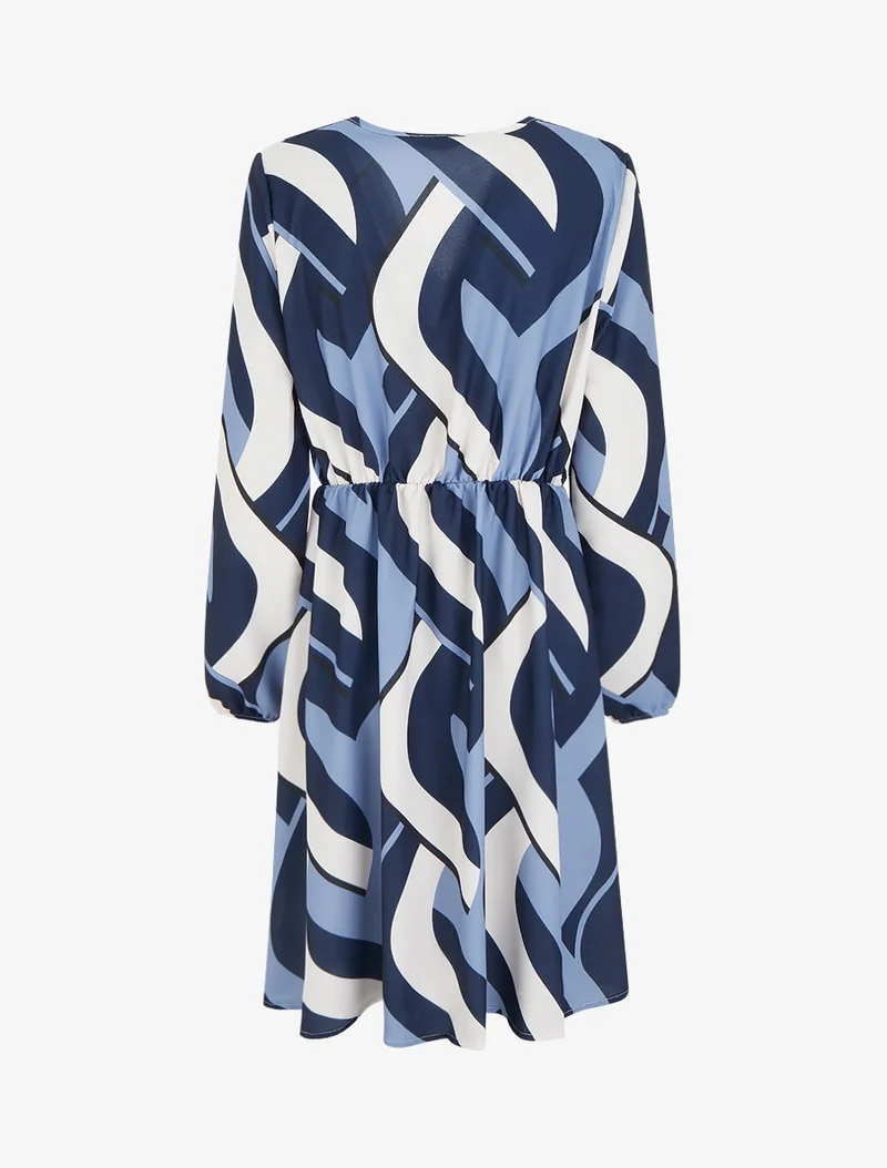 Langärmliges Kleid mit grafischem Druck - Marine