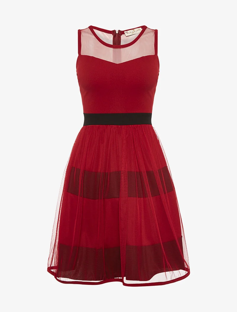 Gestreiftes Kleid mit Voile-Futter - Bordeaux
