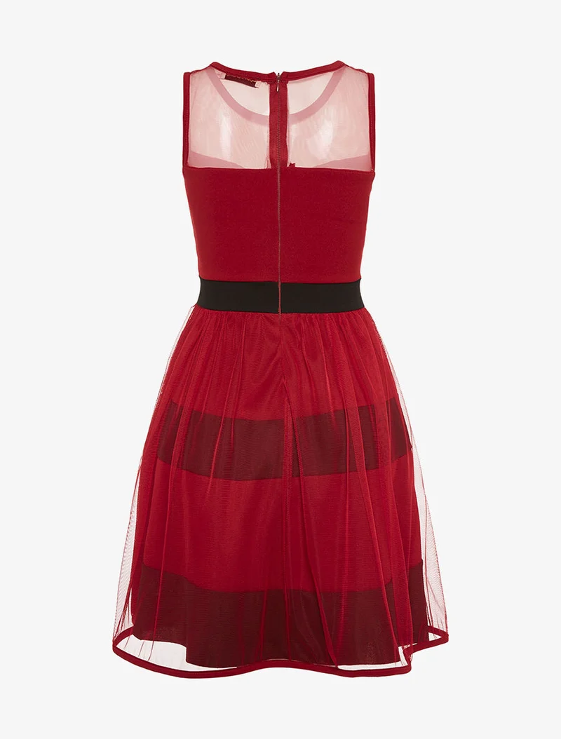 Gestreiftes Kleid mit Voile-Futter - Bordeaux
