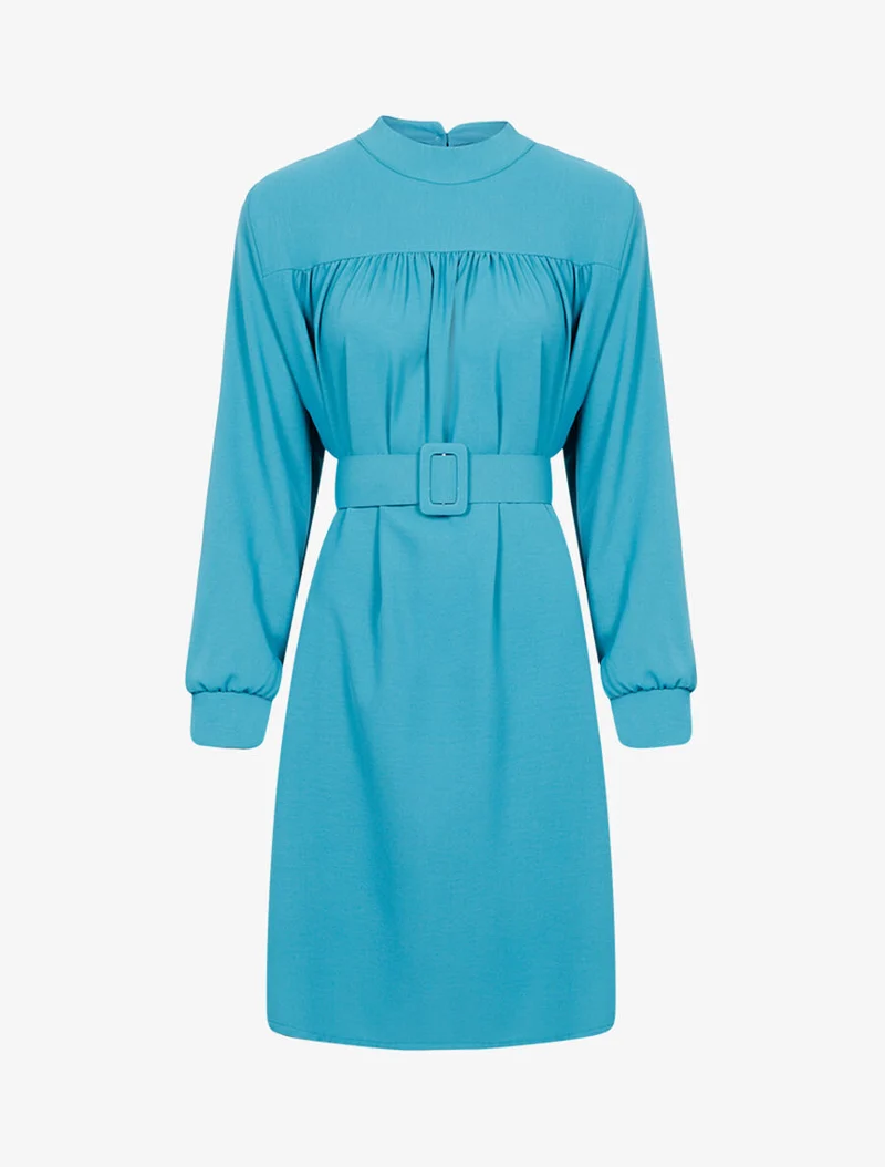 Weites Kleid mit Gürtel - Türkis