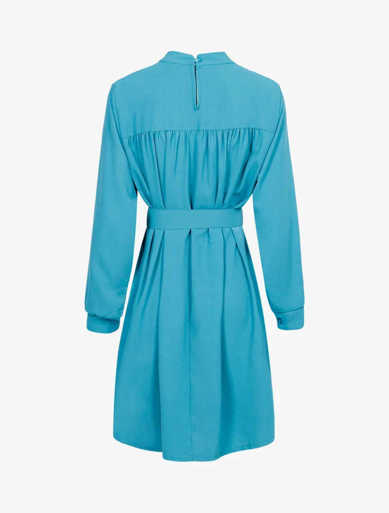 Weites Kleid mit Gürtel - Türkis