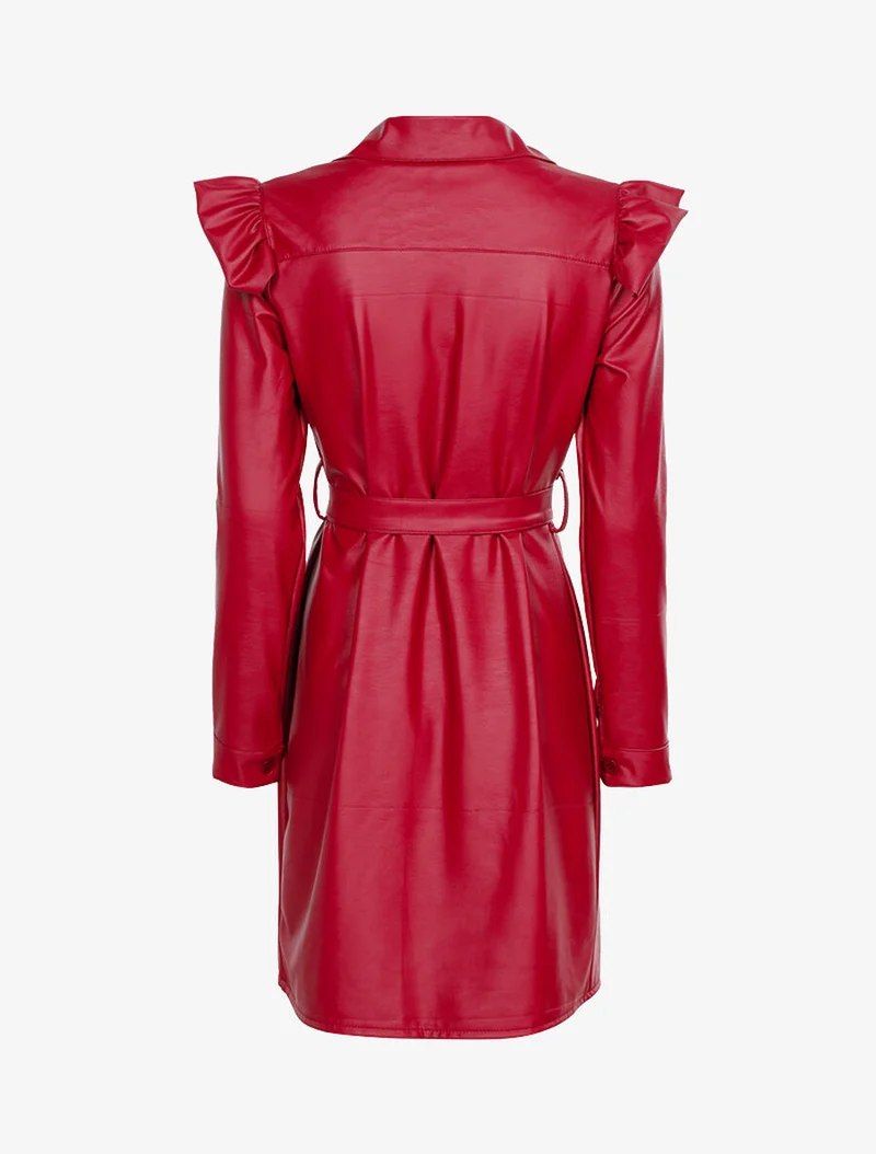 Gerüschtes Kleid in Vinyloptik - Bordeaux