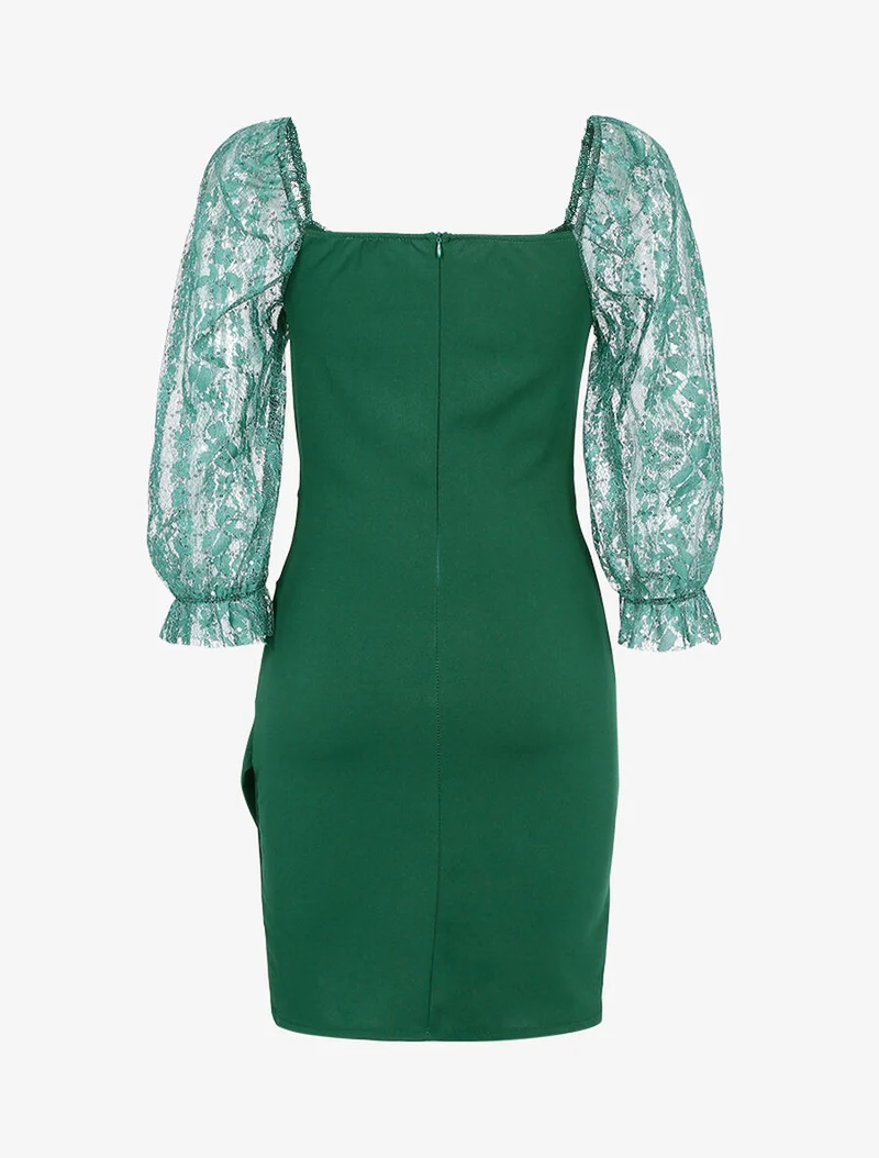 Spitzen- und Pailletten-Kleid - Grün
