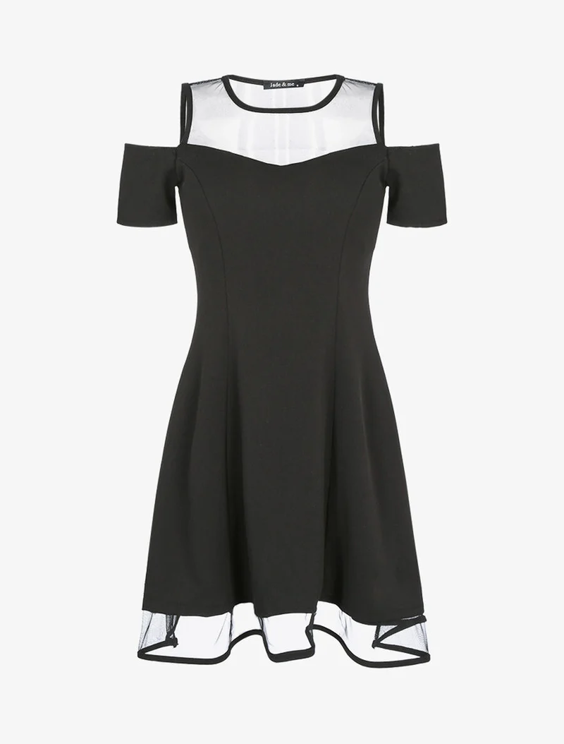 Schulterfreies Kleid mit Netzstoff - Schwarz
