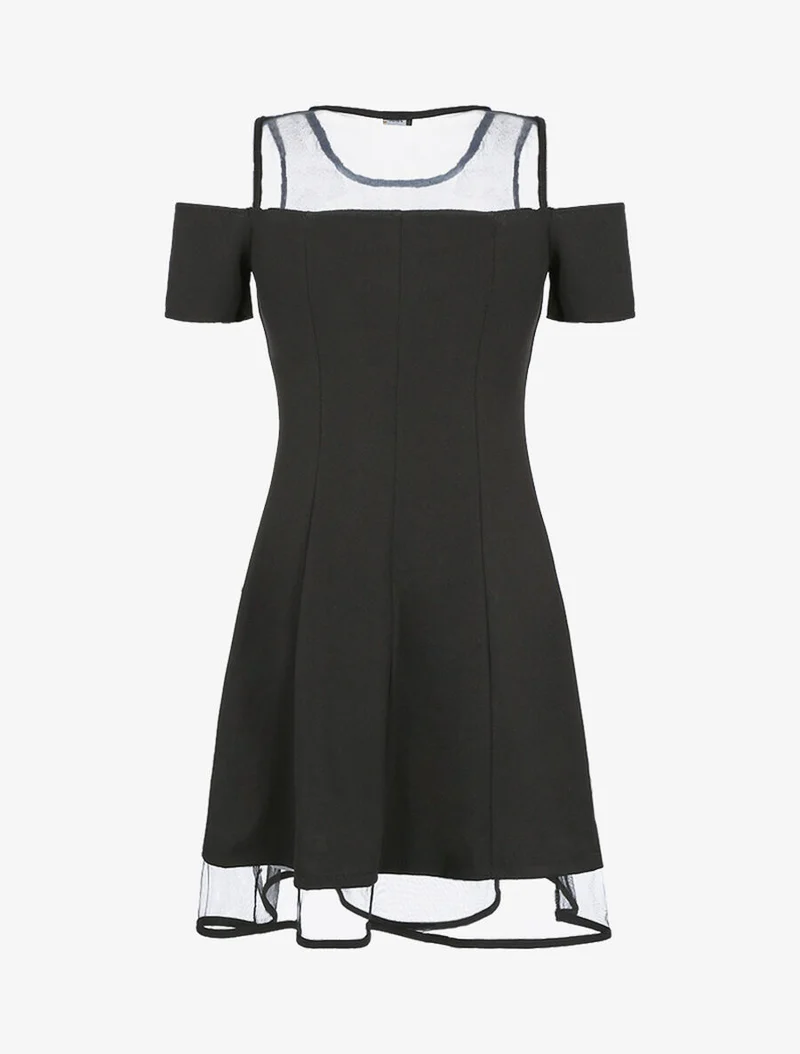 Schulterfreies Kleid mit Netzstoff - Schwarz