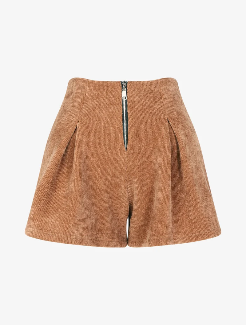 High-waisted Shorts aus Cord - Kamel