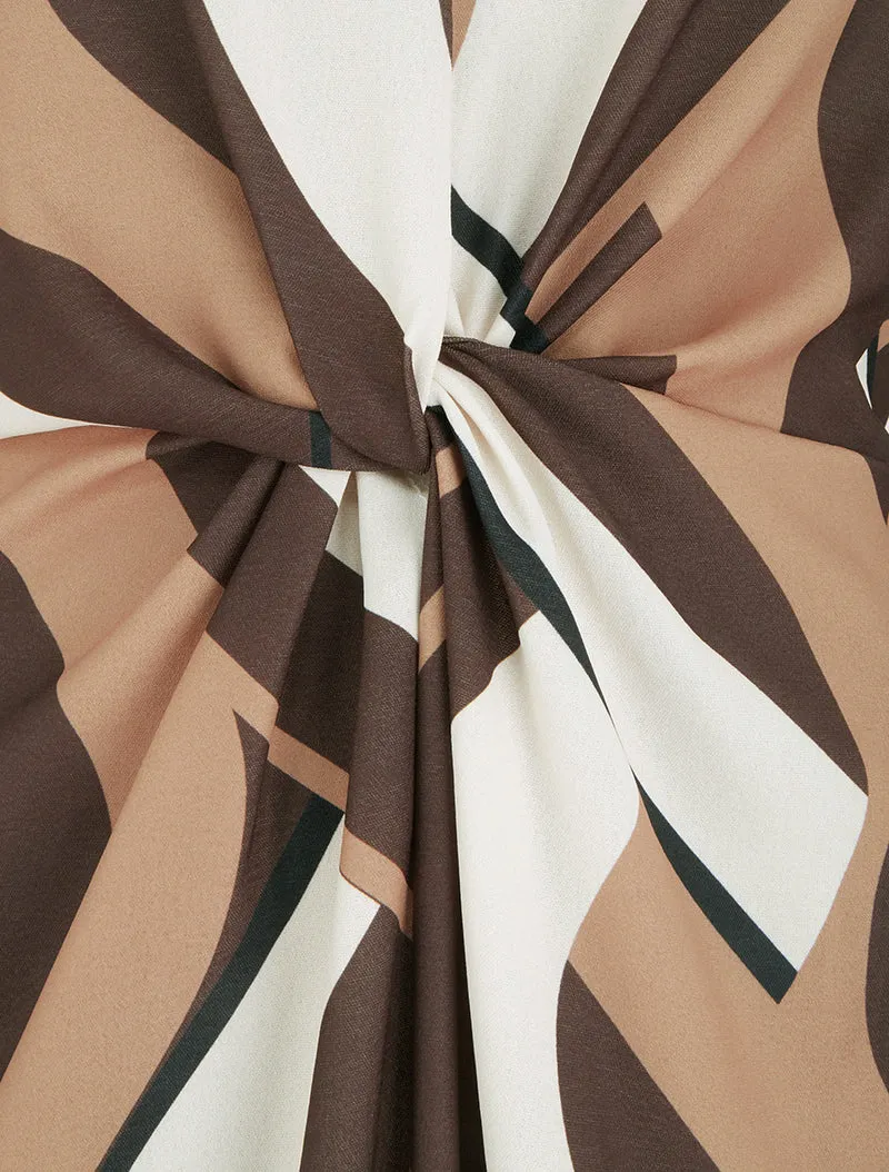 Langärmliges Kleid mit grafischem Druck - Braun