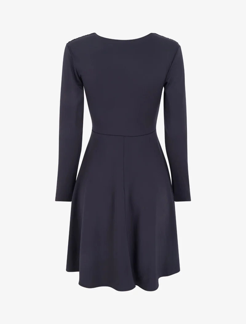 Langärmeliges Skaterkleid mit geraffter Taille - Marine