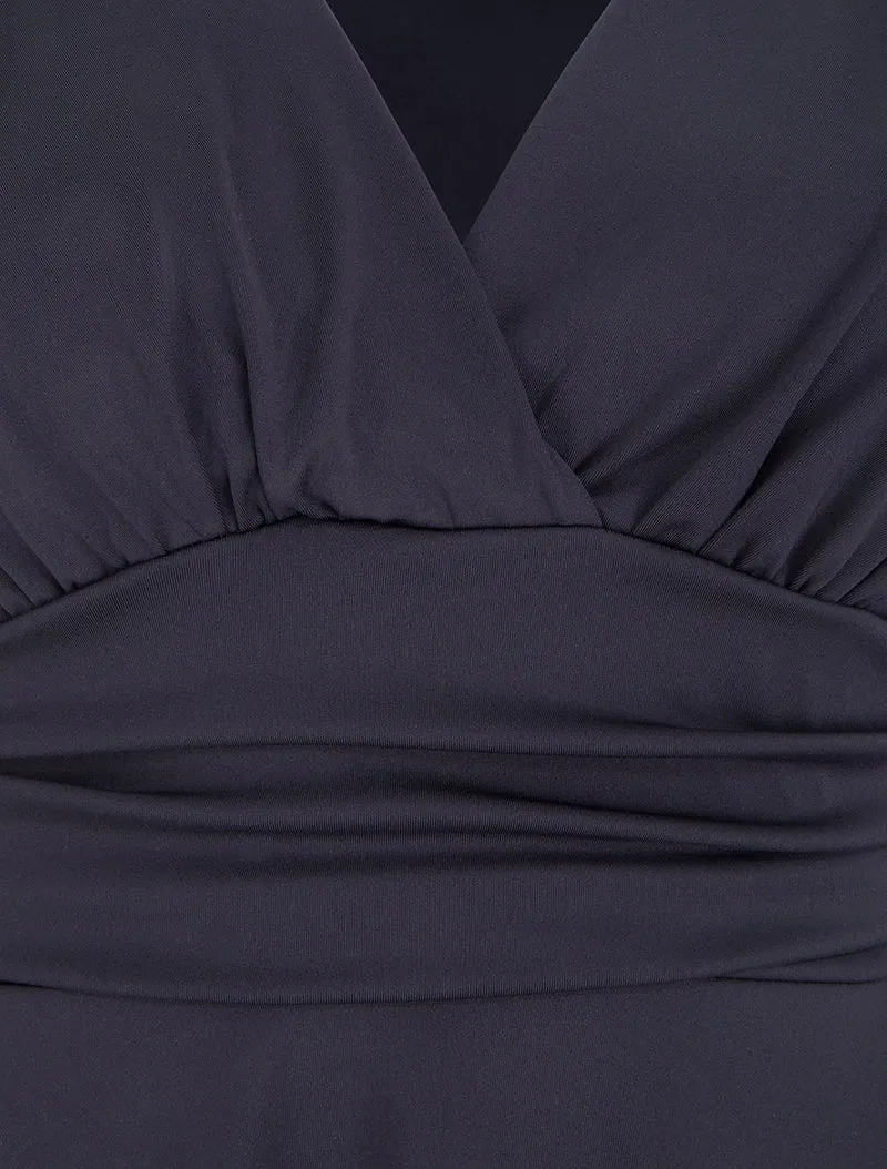 Langärmeliges Skaterkleid mit geraffter Taille - Marine
