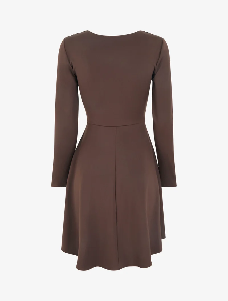 Langärmeliges Skaterkleid mit geraffter Taille - Braun