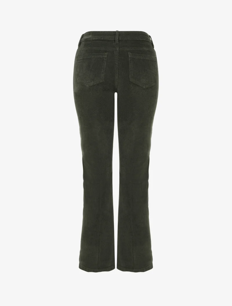 Gerippte Hose mit dekorativen Knöpfen - Kaki