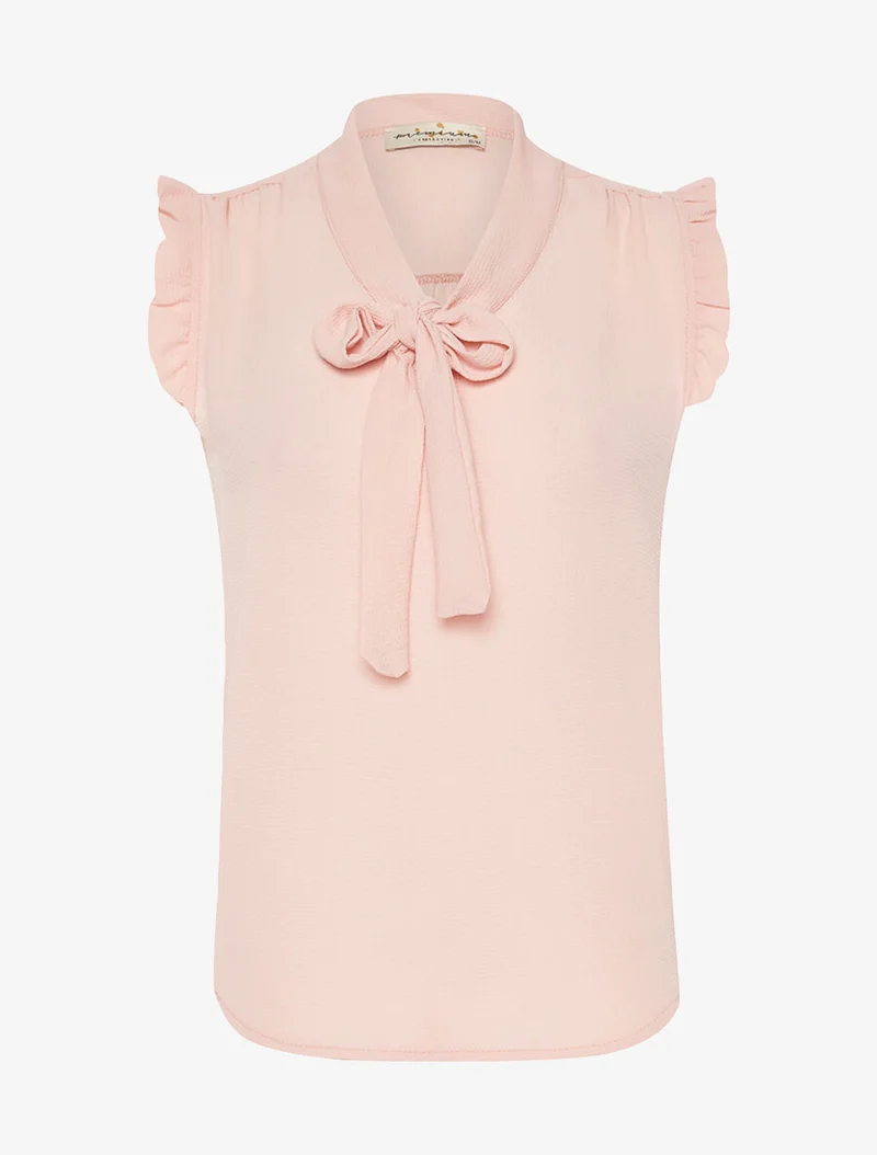Bluse mit Bindekragen - Blassrosa