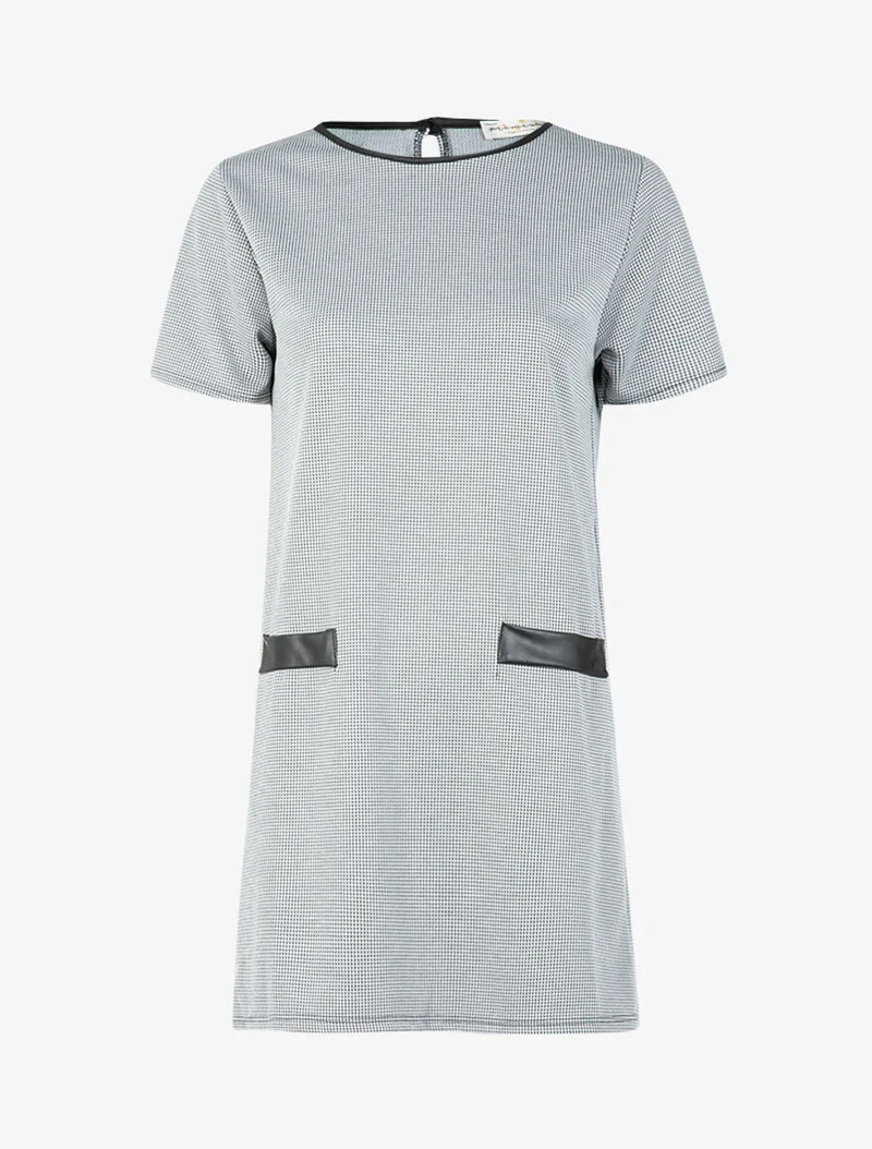 Kurzärmeliges Kleid mit Aufdrucken - Schwarz/Weiß
