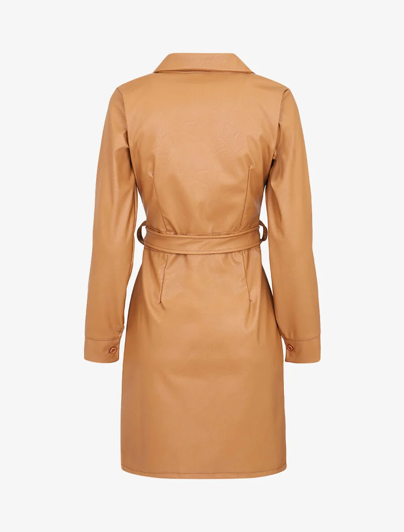 Tunika im Kleid-Stil aus Kunstleder - Kamel