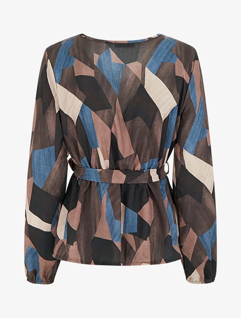 Bluse mit abstraktem Print im Peplum-Stil - Braun