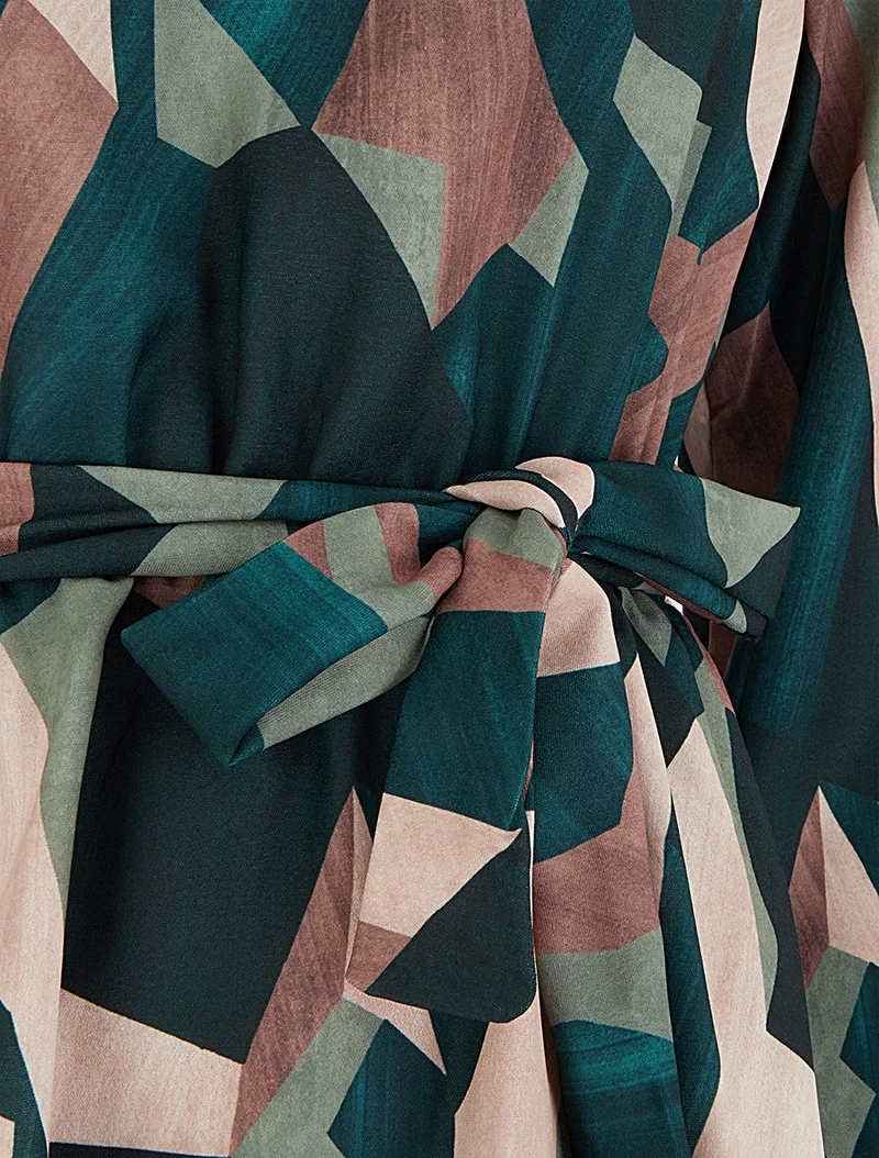 Bluse mit abstraktem Print im Peplum-Stil - Tannengrün