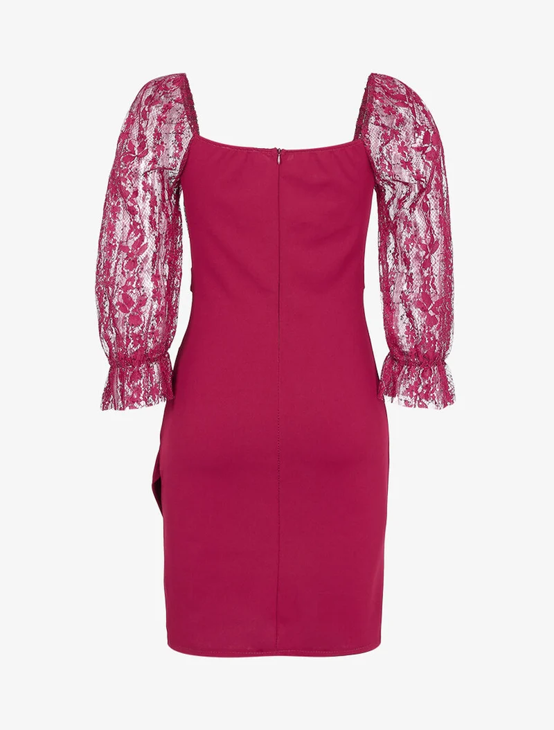 Spitzen- und Pailletten-Kleid - Bordeaux