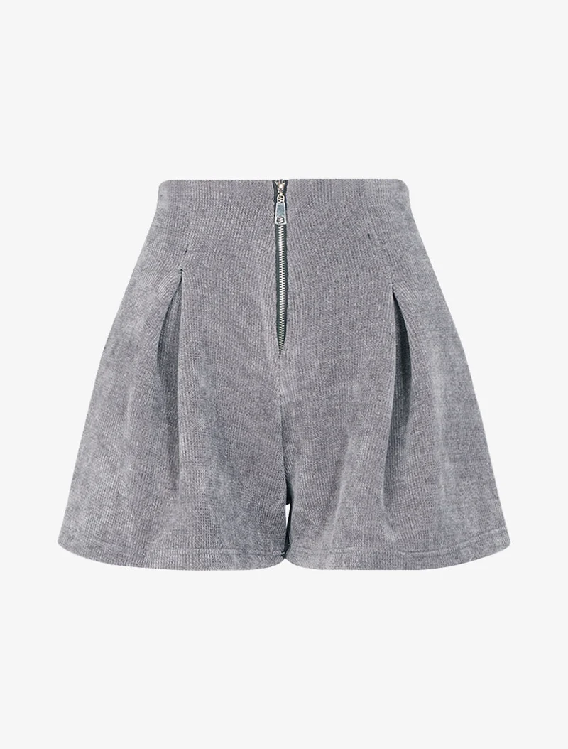 High-waisted Shorts aus Cord - Hellgrau