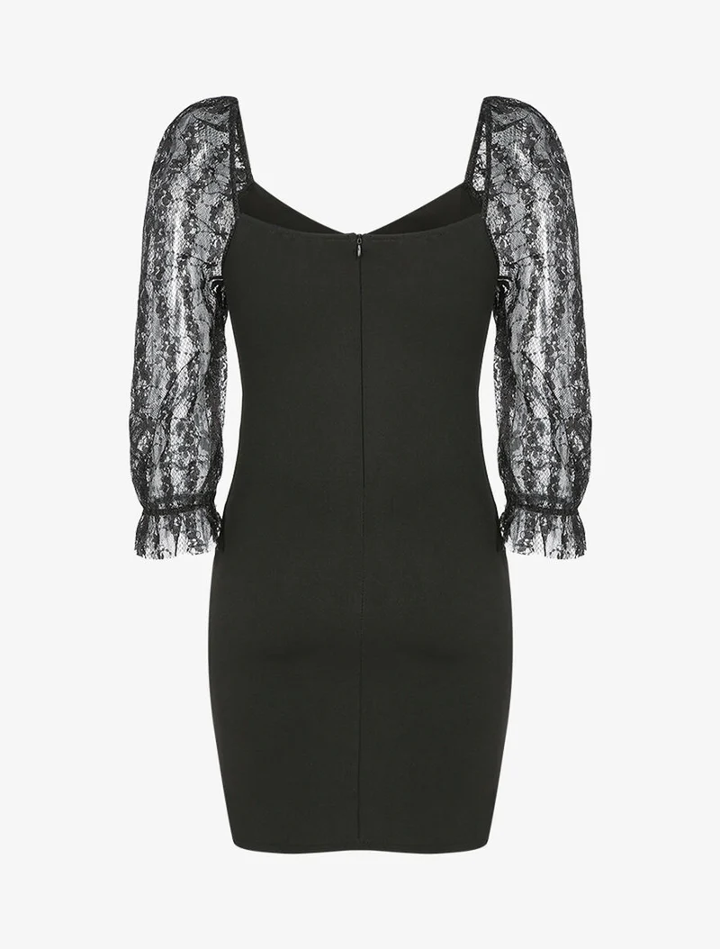 Spitzen- und Pailletten-Kleid - Schwarz