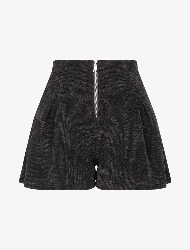 High-waisted Shorts aus Cord - Schwarz