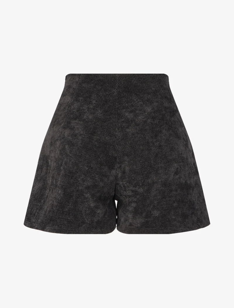 High-waisted Shorts aus Cord - Schwarz