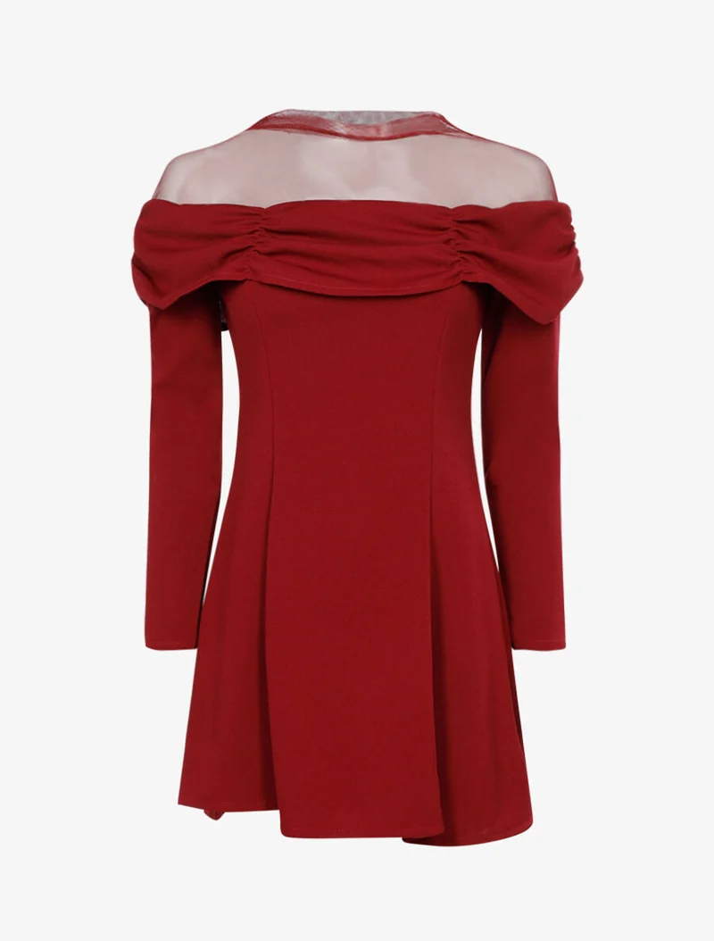 Faltenbrustkleid - Weinrot