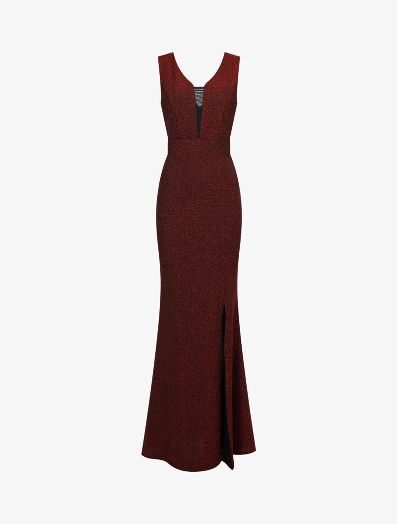 Glitzerndes Meerjungfrauenkleid mit transparentem Dekolleté - Rot