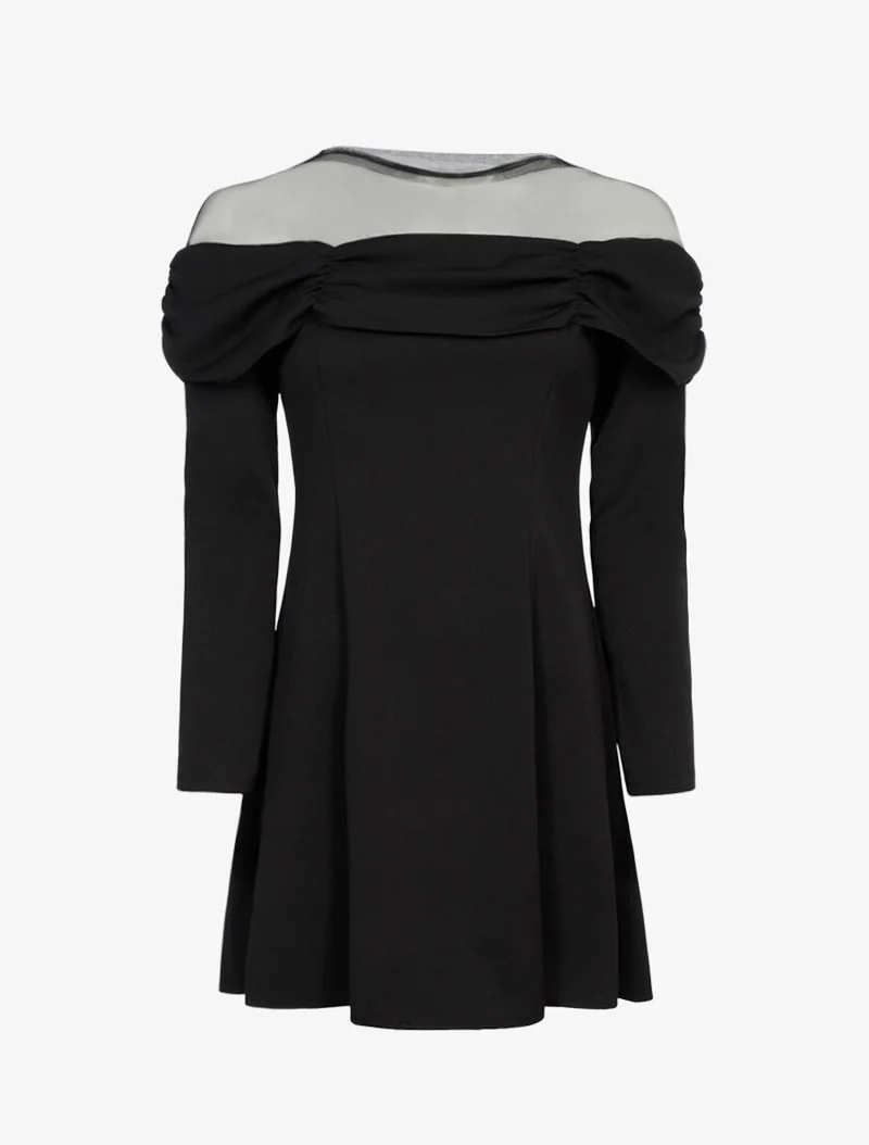 Faltenbrustkleid - Schwarz