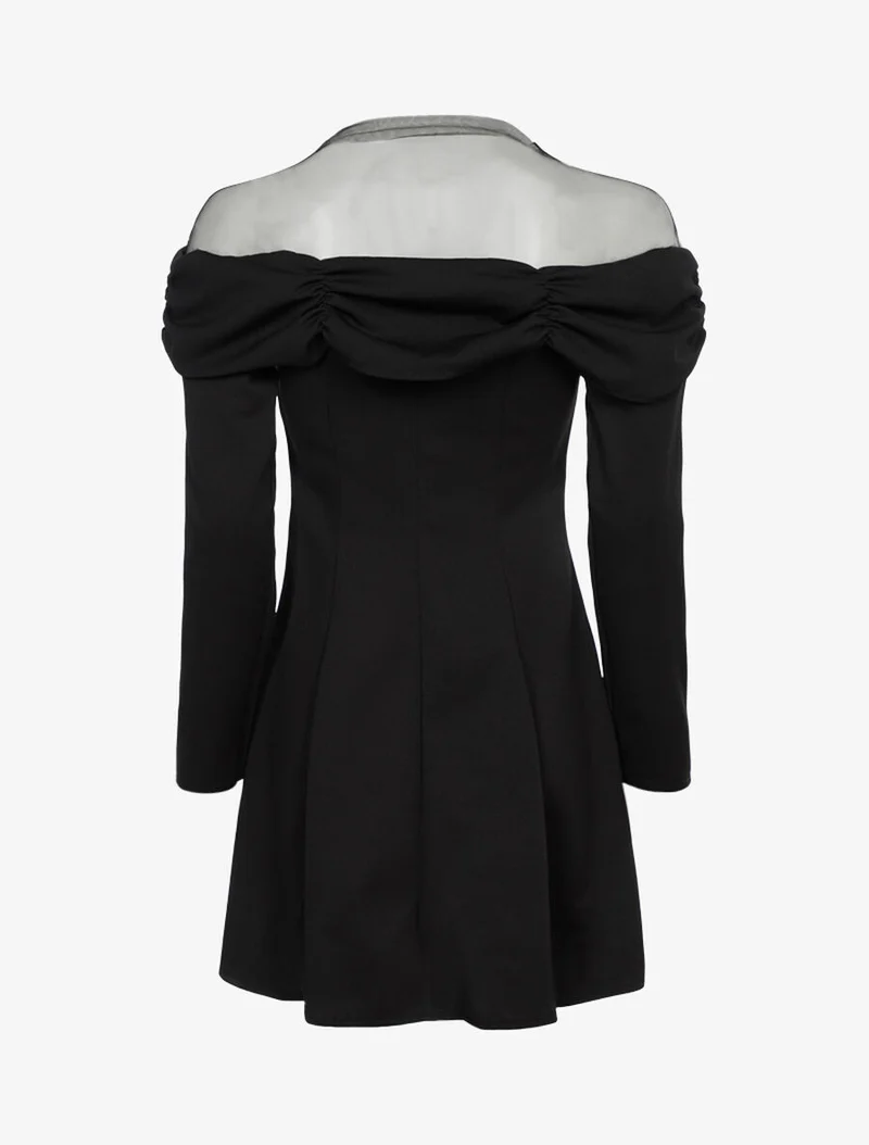 Faltenbrustkleid - Schwarz