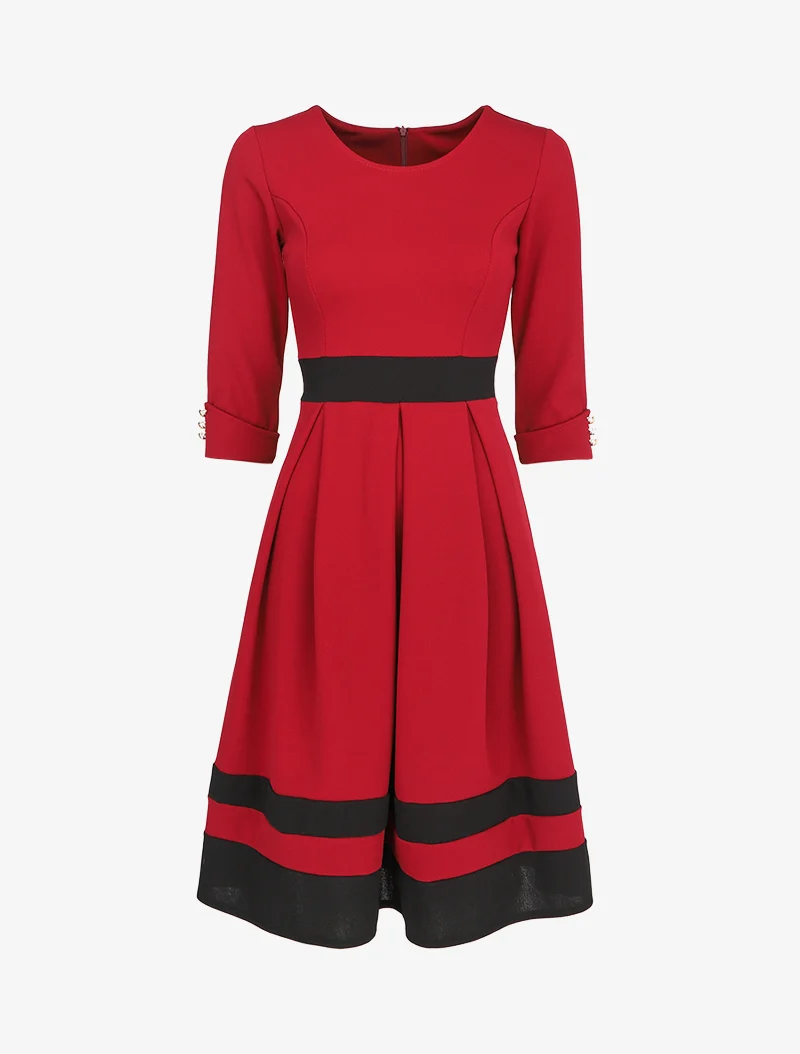 Skaterkleid mit kontrastierenden Streifen - Weinrot