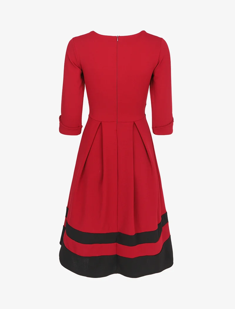 Skaterkleid mit kontrastierenden Streifen - Weinrot