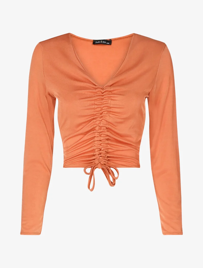 Satin-Bauchfreies Top mit Kordelzug - Orange