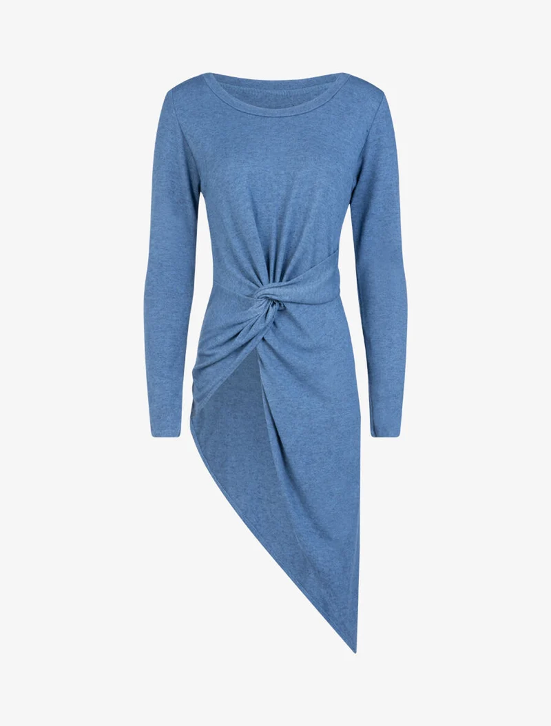 Asymmetrisches Strickoberteil - Blaues Wagenrad