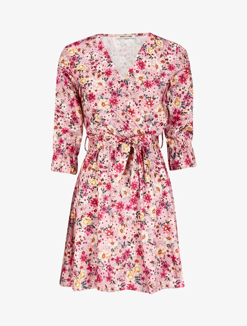 Satinkleid mit Blumenmuster - Rose