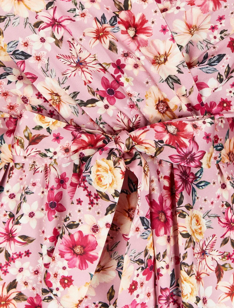 Satinkleid mit Blumenmuster - Rose