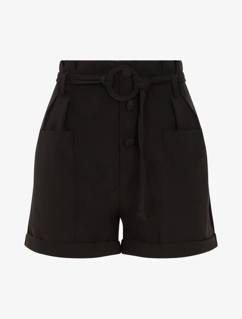 Fließende Shorts mit großen aufgesetzten Taschen - Schwarz