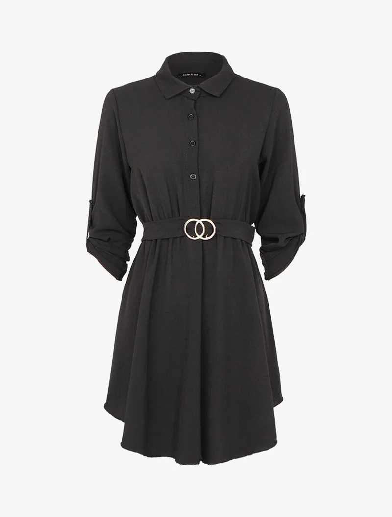 Gürteltes Skaterkleid - Schwarz